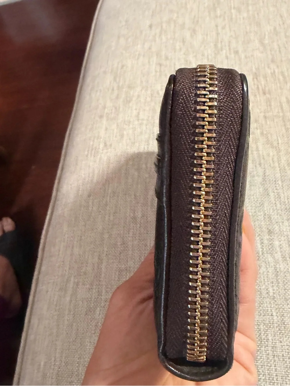 Gucci Dark Brown Embossed GG Leather Continental Wallet with Gold Button